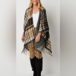 Poncho by Liz Claiborne neutral plaid